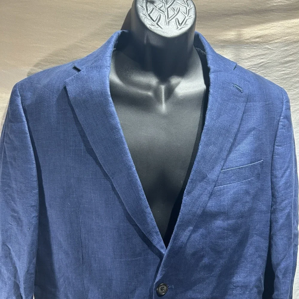 Lauren Ralph Lauren Mens 43R 100% Linen Blazer Blue Two Button Sport Coat Macys